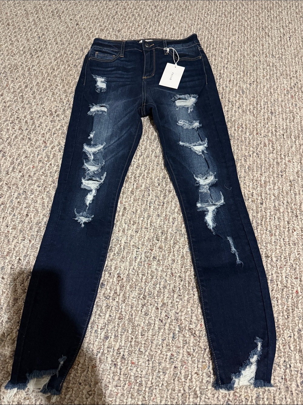 Cello Dark Indigo Ripped Skinny Jeans